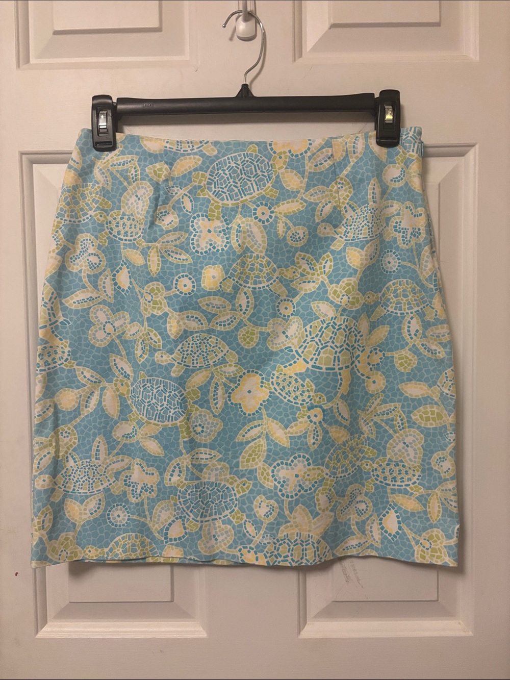 Talbots Mosaic Turtle Sealife Beach Print Aqua Floral-Leaf Print Mini Skirt